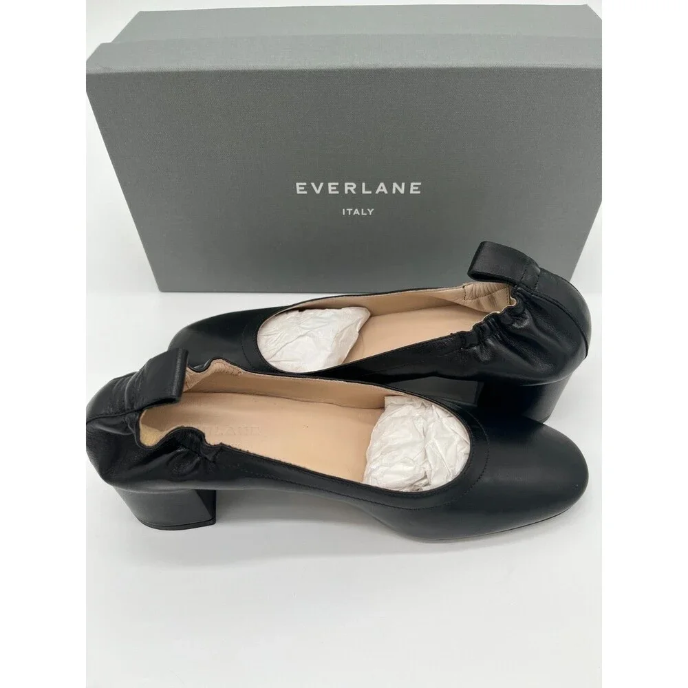 EVERLANE The Italian Day Heel Black Leather Pump Elastic Heel Size 6 In Box